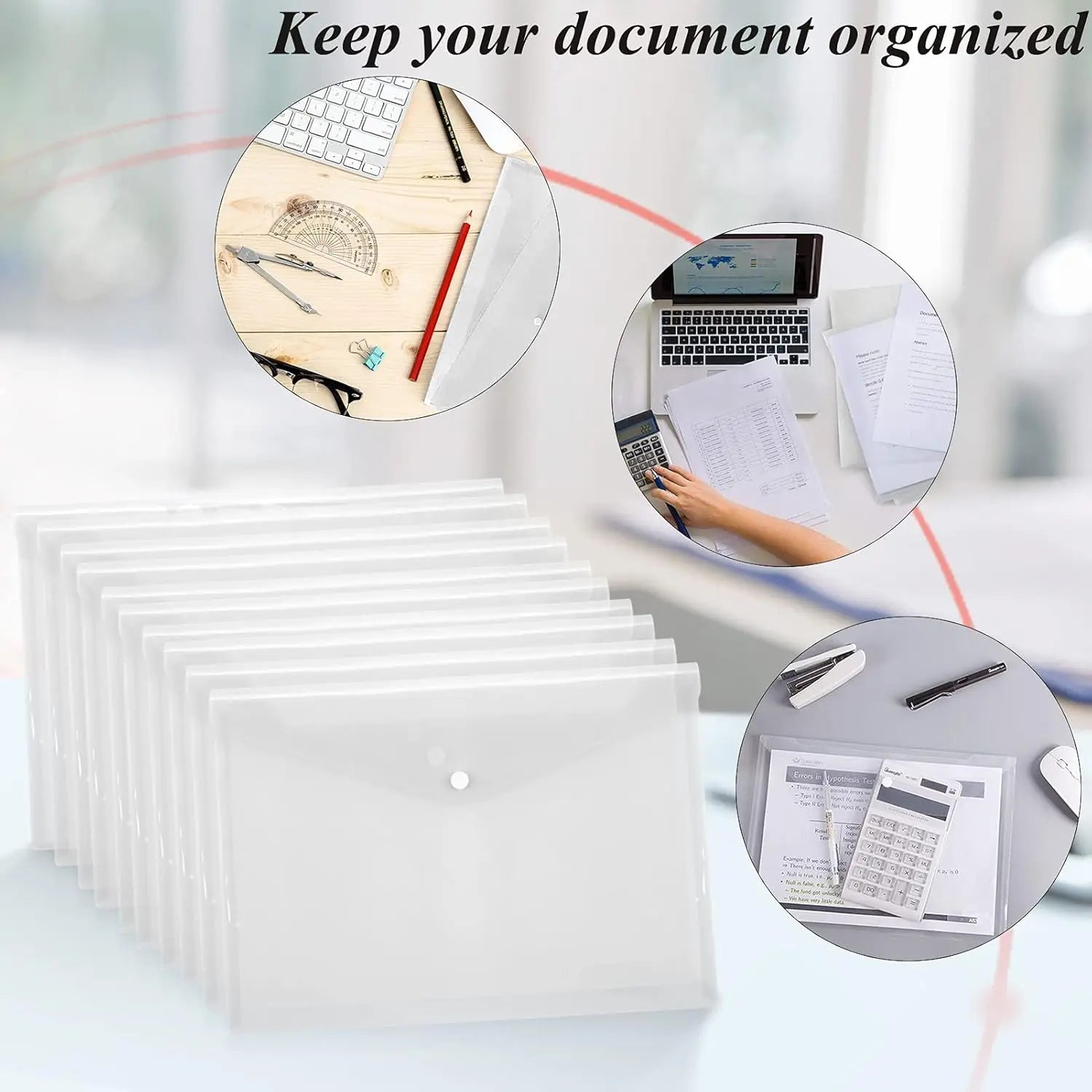 12 Pcs Plastic Envelopes Clear A5 Letter Size Waterproof Poly Envelopes Folders with Snap Closure for Office School Supplie