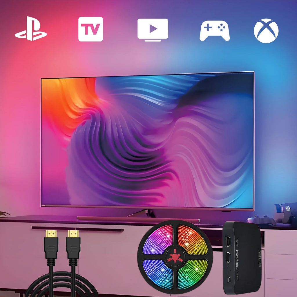 HDMI Sync TV Backlight for 40-85 Inch TVs, No App Needed Gaming Lights with Real-Time Color Matching, for Xmas Home Theater