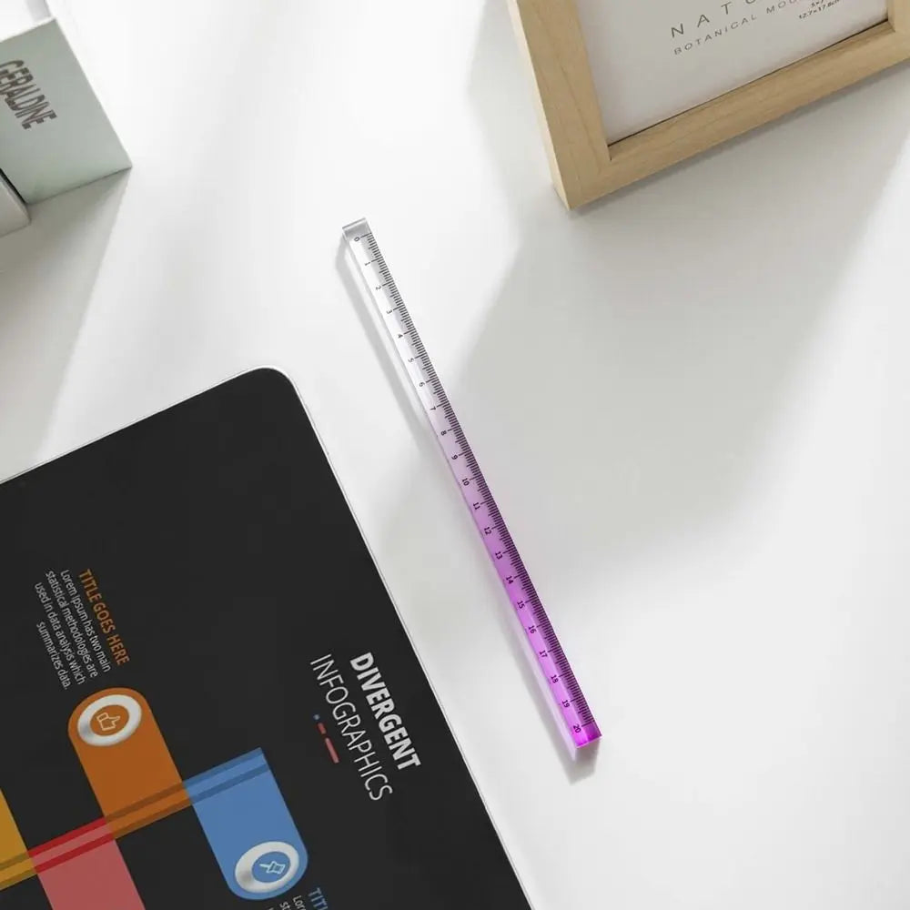 Transparent Straight Ruler High Quality 20CM Acrylic Scale Ruler Gradient Color Quadrangular Ruler Creative Stationery