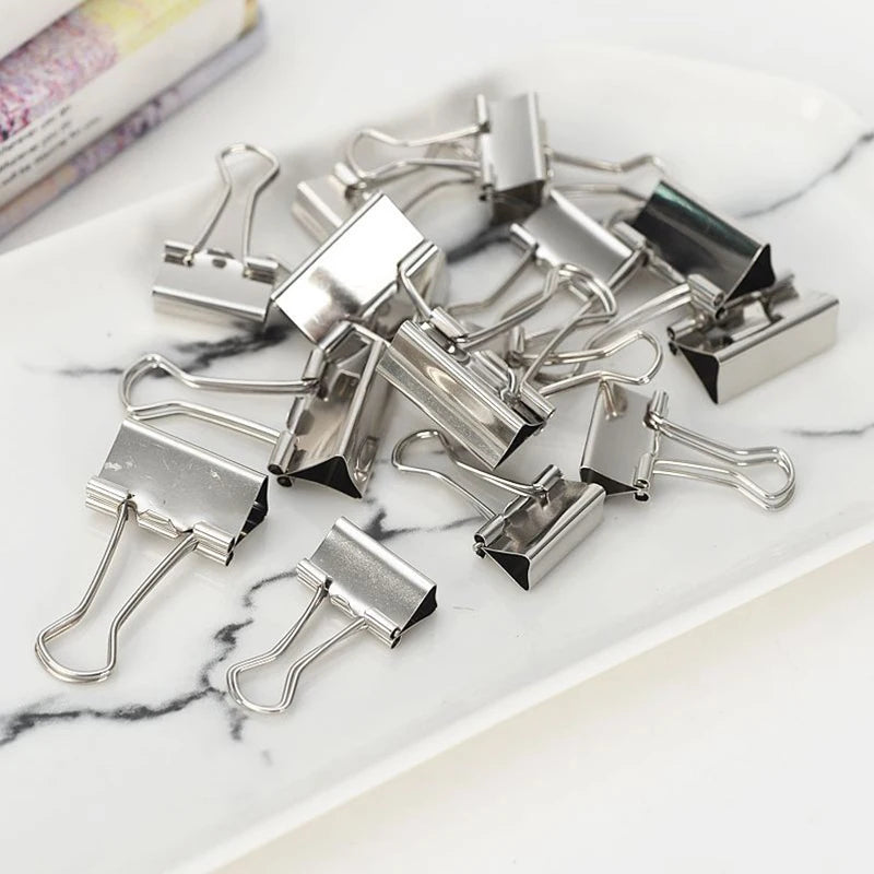 10PCS/Set Metal Paper Clip 15 19 25 32mm Foldback Metal Binder Clips Silver Grip Clamps Paper Document Office School Stationery