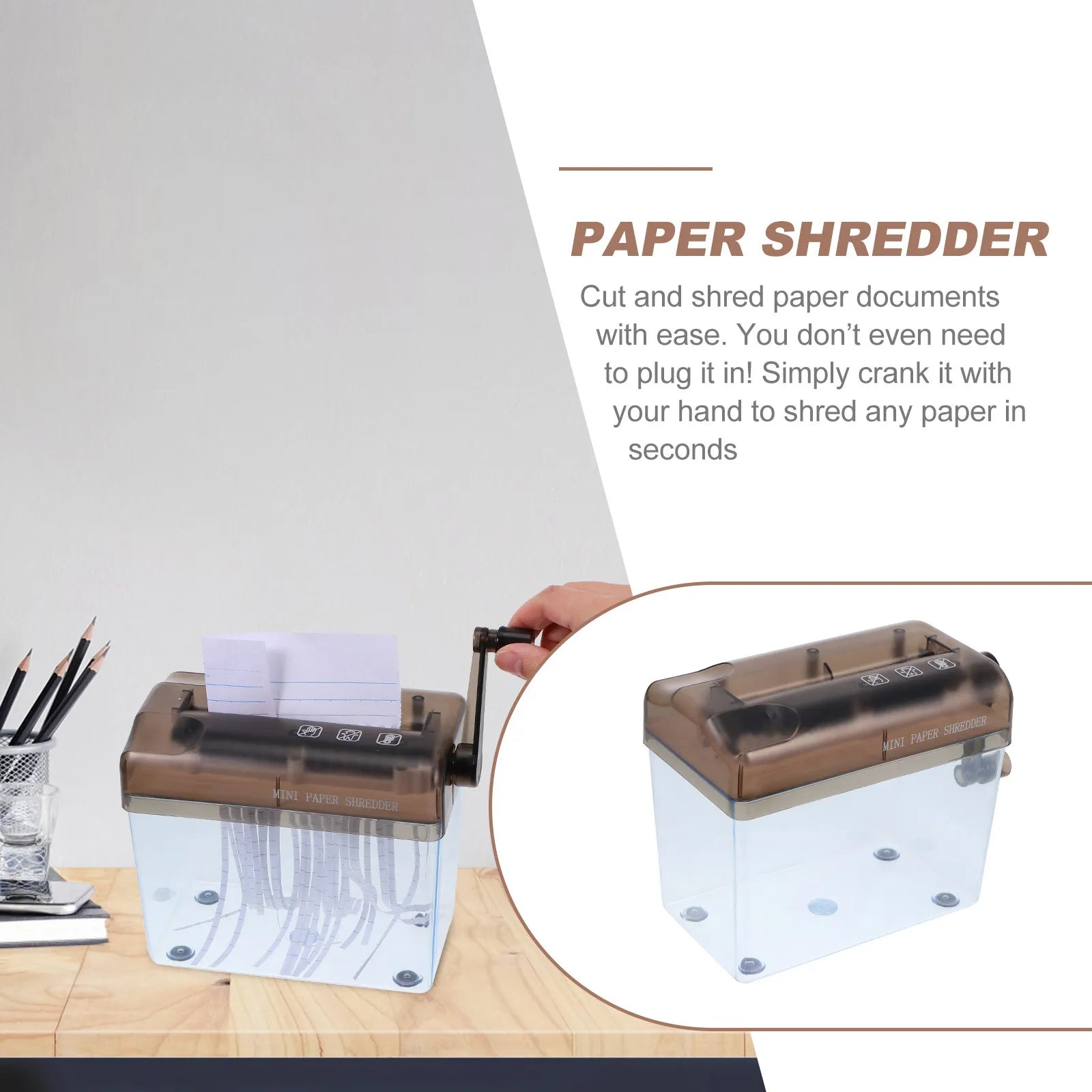 Mini Paper Shredder Manual Hand Shredder for A4 Paper Documents Desktop Cutter Strip Document Cutting Tool for Office Home Use