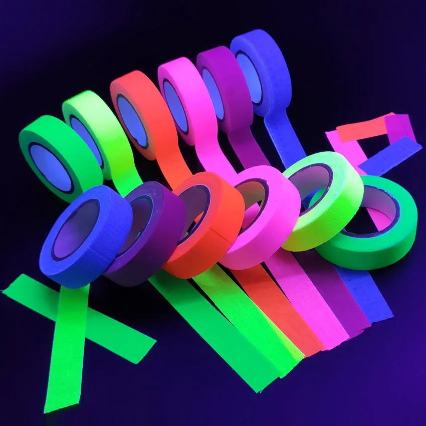 Whaline 6 Colors Neon Gaffer Cloth Tape Set Fluorescent Rainbow UV Blacklight Tape for UV Parties And Events