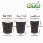 Black Rippled Double Wall Paper Cups, Disposable Coffee Cups, Paper Cups for Christmas Party and Daily [With Lids]