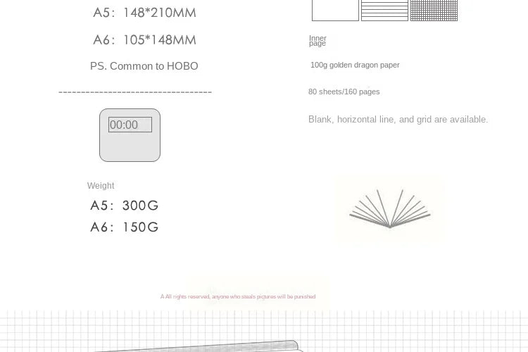 A5 A6 Paper Refill Agenda Planners Diary Grid Line 80 Binder Sheets Six Hole Envelope Zip Pouch Office School Stationery