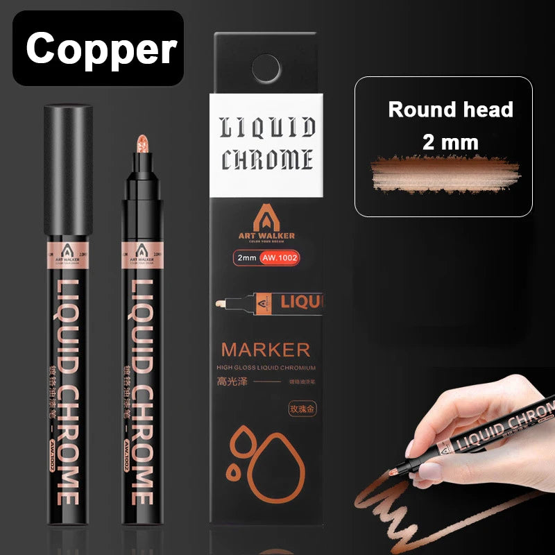 1Pcs Chrome Mirror Marker Pen 0.7mm 1mm 2mm DIY Reflective Paint Pen Permanent Gold Silver Copper Marker Model Painting Marking