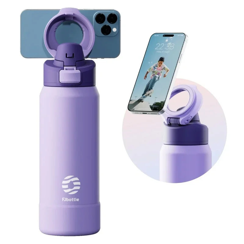 FEIJIAN 710/950ML Stainless Steel Sports Water Bottle with Magnetic Phone Holder Bouncing cover Insulation Cup Magnetic Thermos
