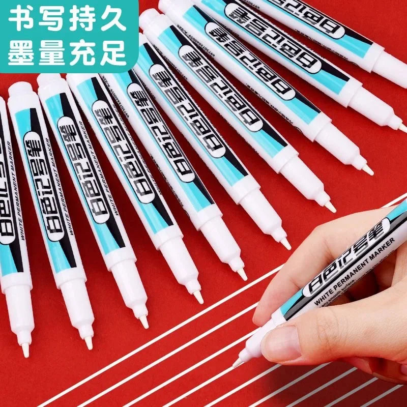 0.7/1.0/1.5/3.0mm White Marker Pens Oily Waterproof Permanent Paint Markers For Wood Plastic Leather Glass Stone Metal Supplies