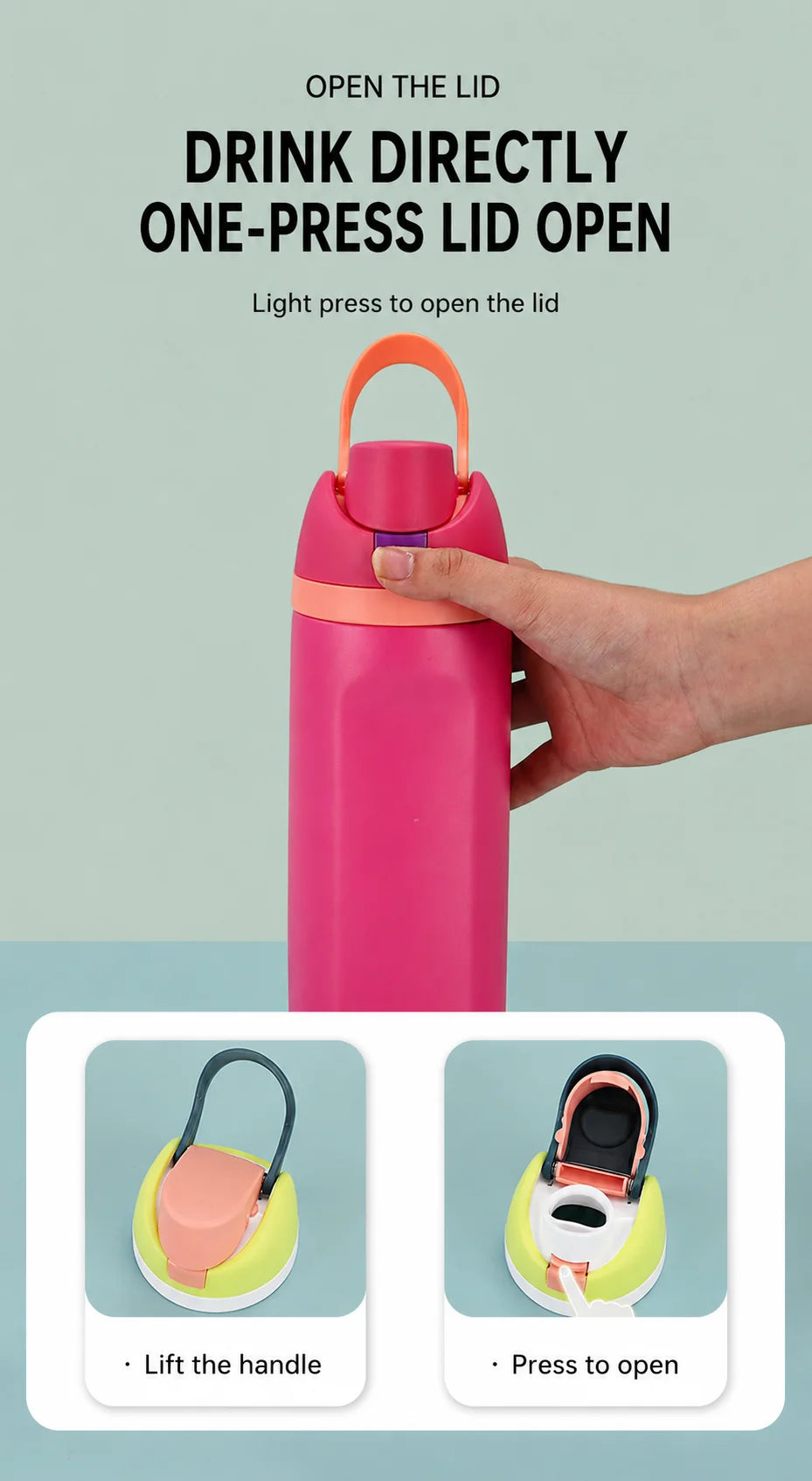 480/710ml Thermos Cup 304 Stainless Steel Straw/Direct Drinking Water Bottle One-touch Open Vacuum Mug for Outdoor,Car,Daily Use
