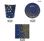 Navy Blue Gold Party Decorations Blue and Gold Disposable Tableware Set Paper Plates Cups Napkin Tablecloth Wedding Anniversary
