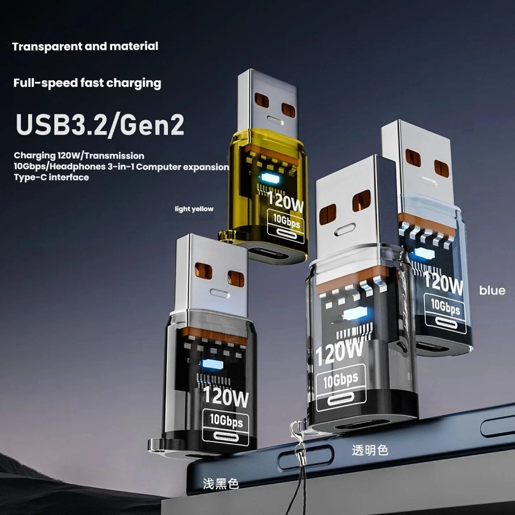 Type C Adapte USB 3.2  OTG Fast Charging 120W 10GB High Speed Data Audio Transfer For PC Tablet