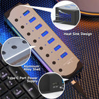 10 in 1 Powered USB HUB USB 3.0 Interface Individual Switch RGB E-Marker Heat Dissipation Design DC 5V Power Supply Adapter