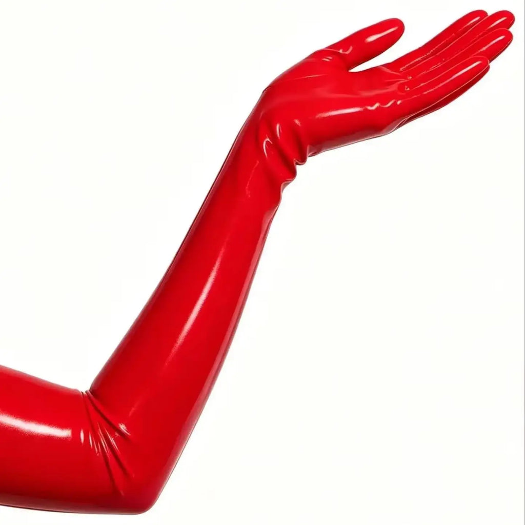 Black Latex Long Gloves Unisex Rubber Full Finger Gloves for Cosplay Club wear