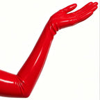 Black Latex Long Gloves Unisex Rubber Full Finger Gloves for Cosplay Club wear