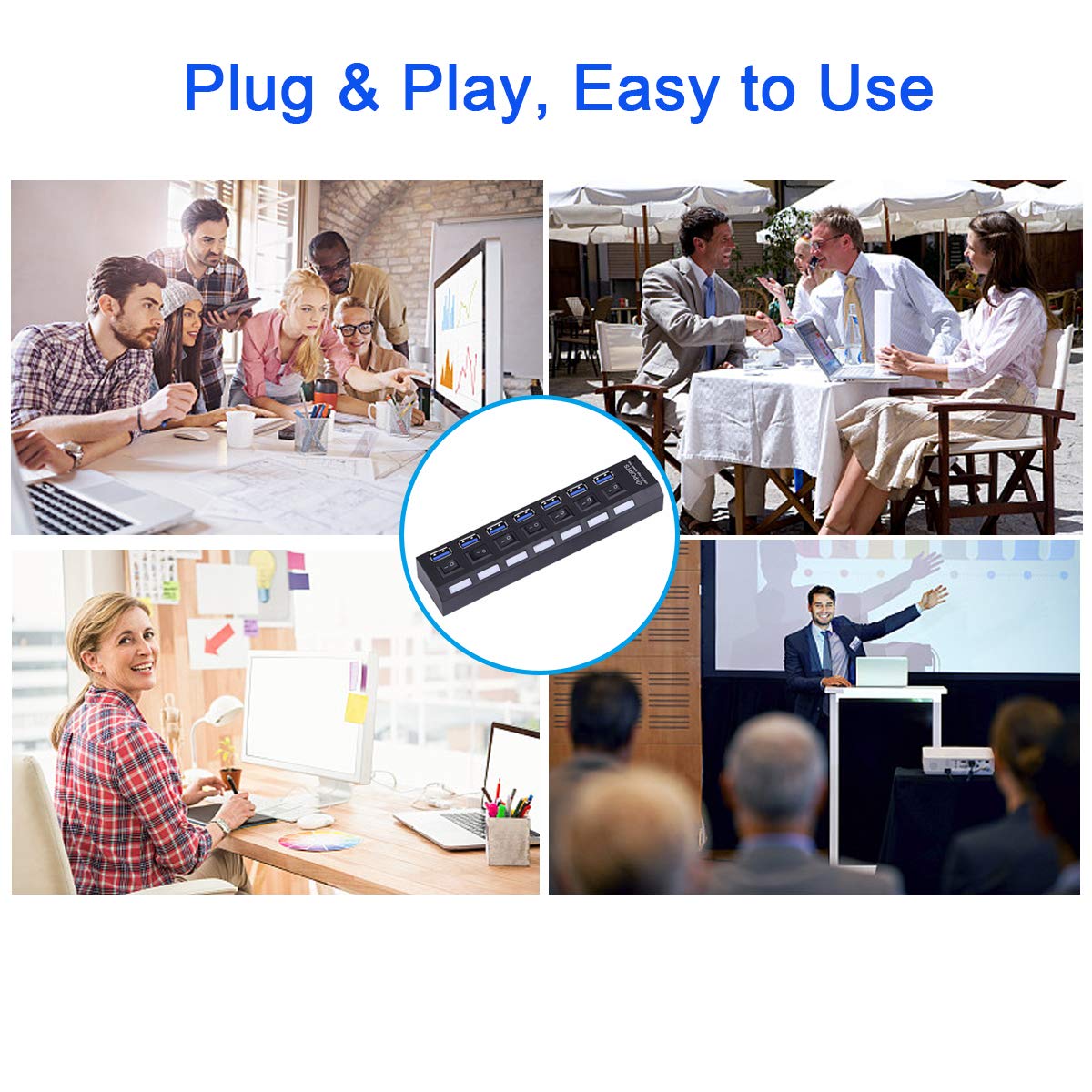 Multi Ports USB HUB 3.0 4/7 Ports Portable Super Speed 5Gbps Multiple USB Port Expander with Switches Power Adapter For PC