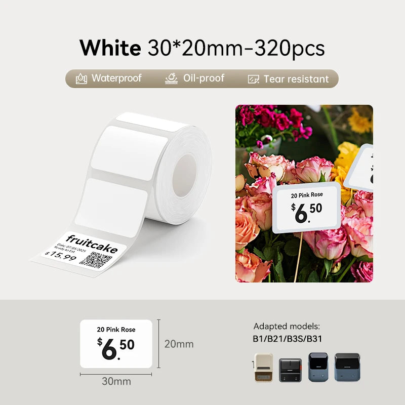 1 Roll NIIMBOT White/Cold Thermal Adhesive Label for B1 B21 B3S B31 B4 Anti-Oil Tear-Resistant Price Tag Home Bussiness Use