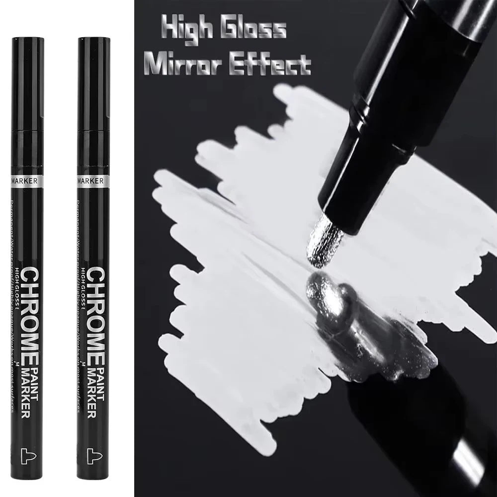 5/1pcs Chrome Pen Marker Mirror Waterproof Paint Repair For Rock Ceramic Glass Metallic Gold/Silver 2mm Nib