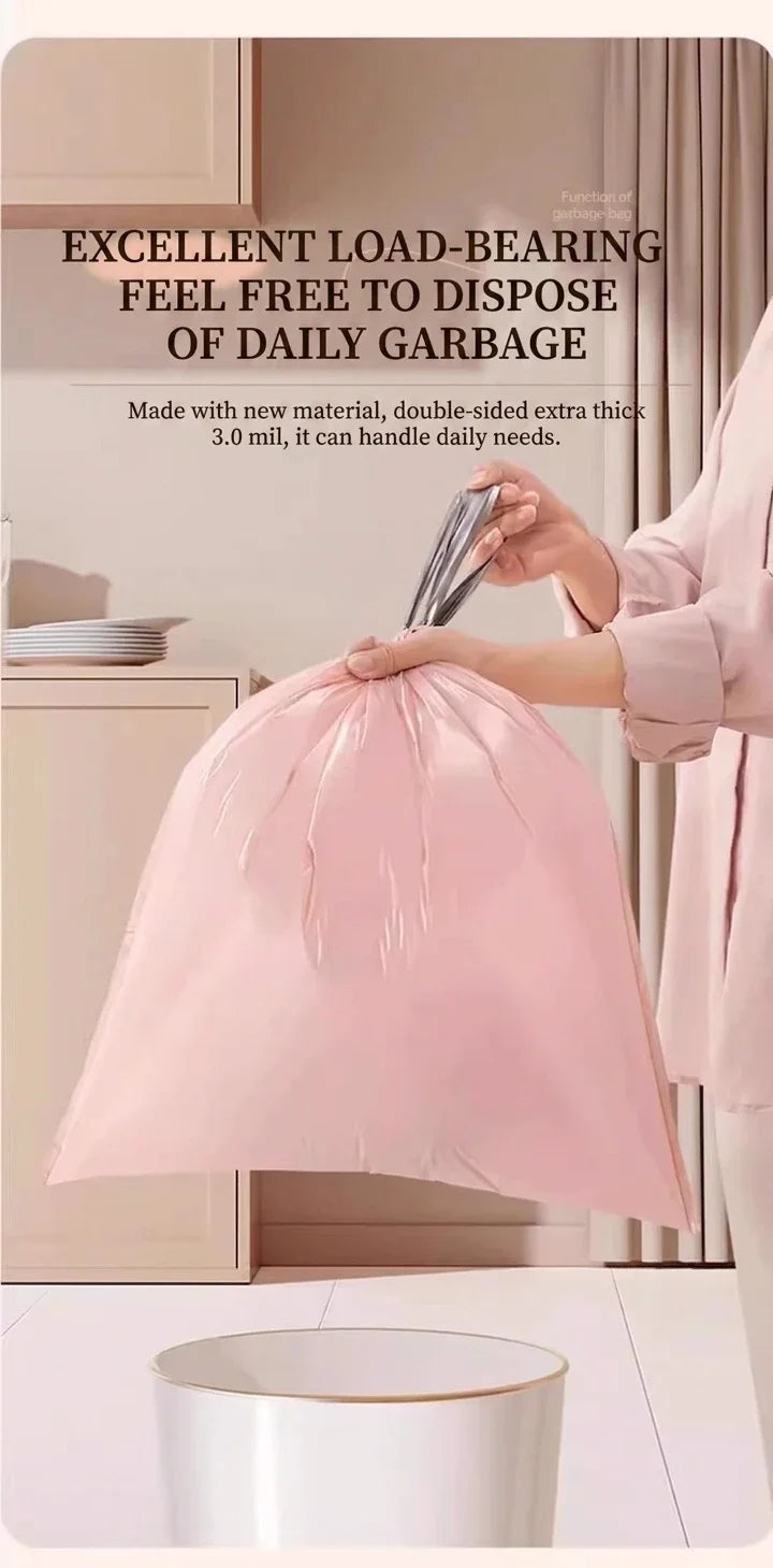 Pink Drawstring Trash Bags, Thickened Leakproof Tear Resistant Easy Tie Odor Resistant for Kitchen Bathroom Office Daily Home Use Households Busy Families Small Trash Can Liners Household Cleaning Garbage Bags