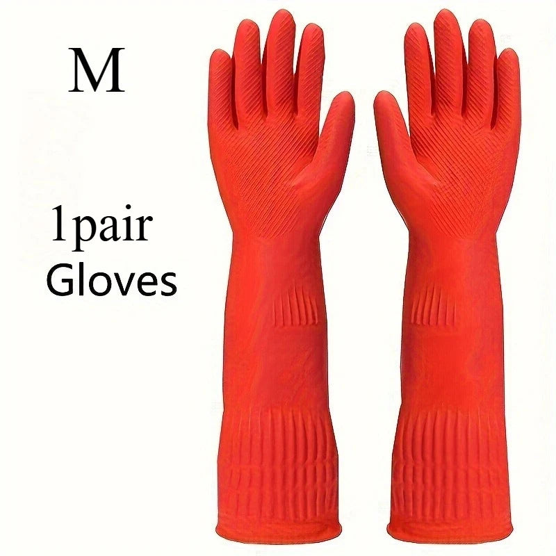 1pair Latex dishwashing gloves, extended and thickened rubber cleaning gloves for kitchen housework, car washing,