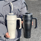 1pc Stainless Steel Ice Tumbler 38.55oz Insulated Cup with Handle & Straw Keeps Cold for 24 Hrs Car Insulation Cup Coffee Water