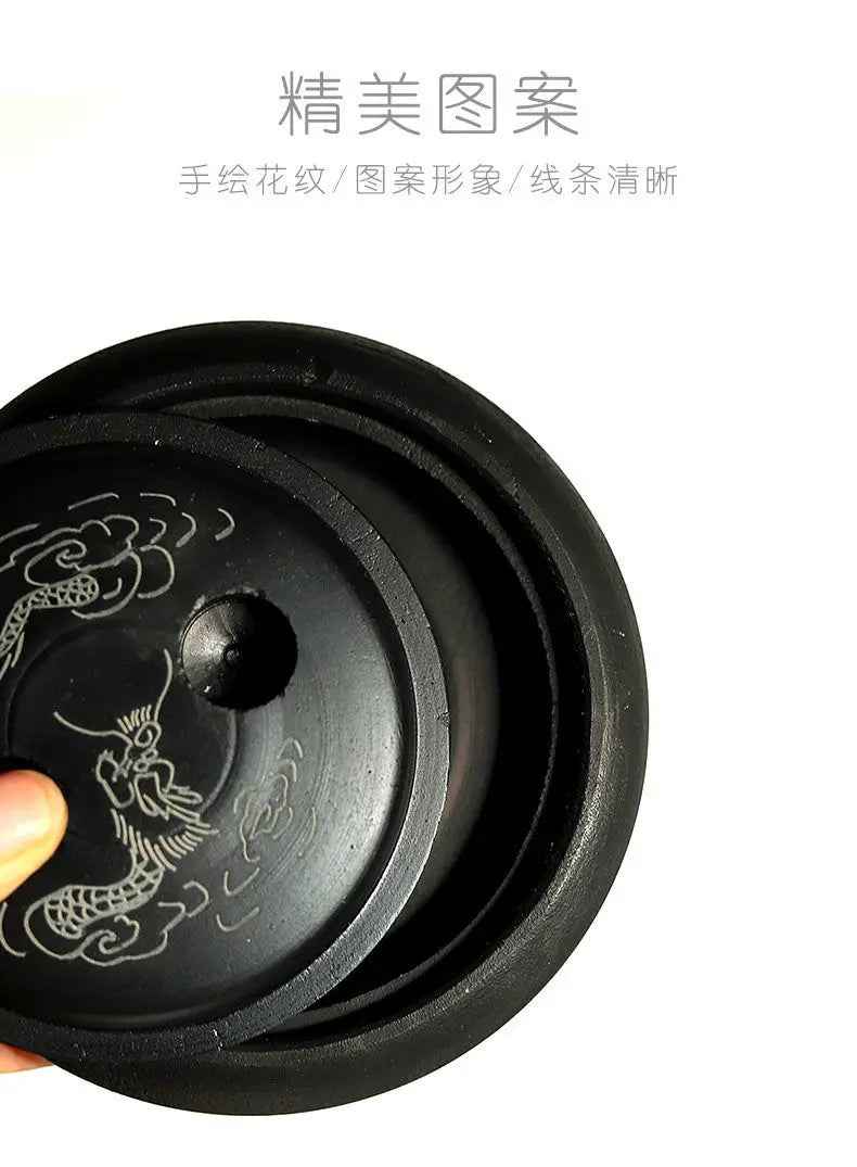 Natural Original Stone Inkstone With Cover Longan Round For Students Libros Livros Livres Kitaplar Art