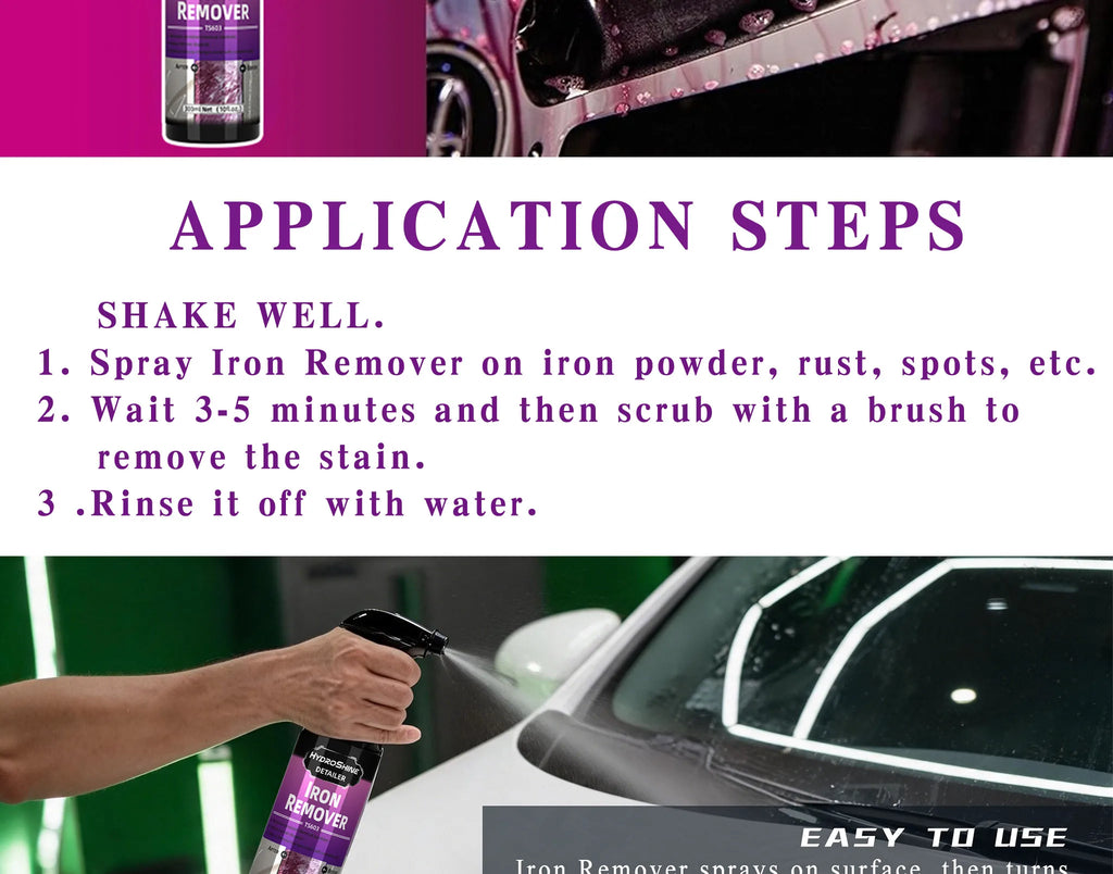 Hydroshine Iron Remover Car Detailing Fallout Spray Decontamination Kit Rust Remover Spray for Brake Rim Metal Surface Particles