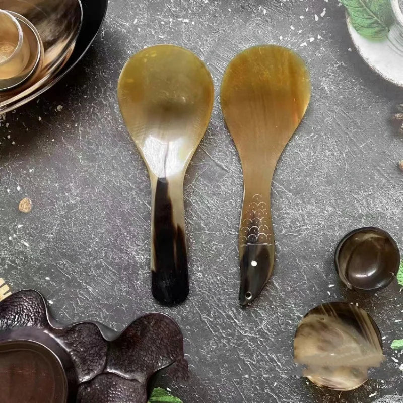 14-21cm Kitchen Water Buffalo Horn Spoon Exquisite Western Cuisine Spoon Creative Dessert Spoon Long Handled Spoon Horn Products