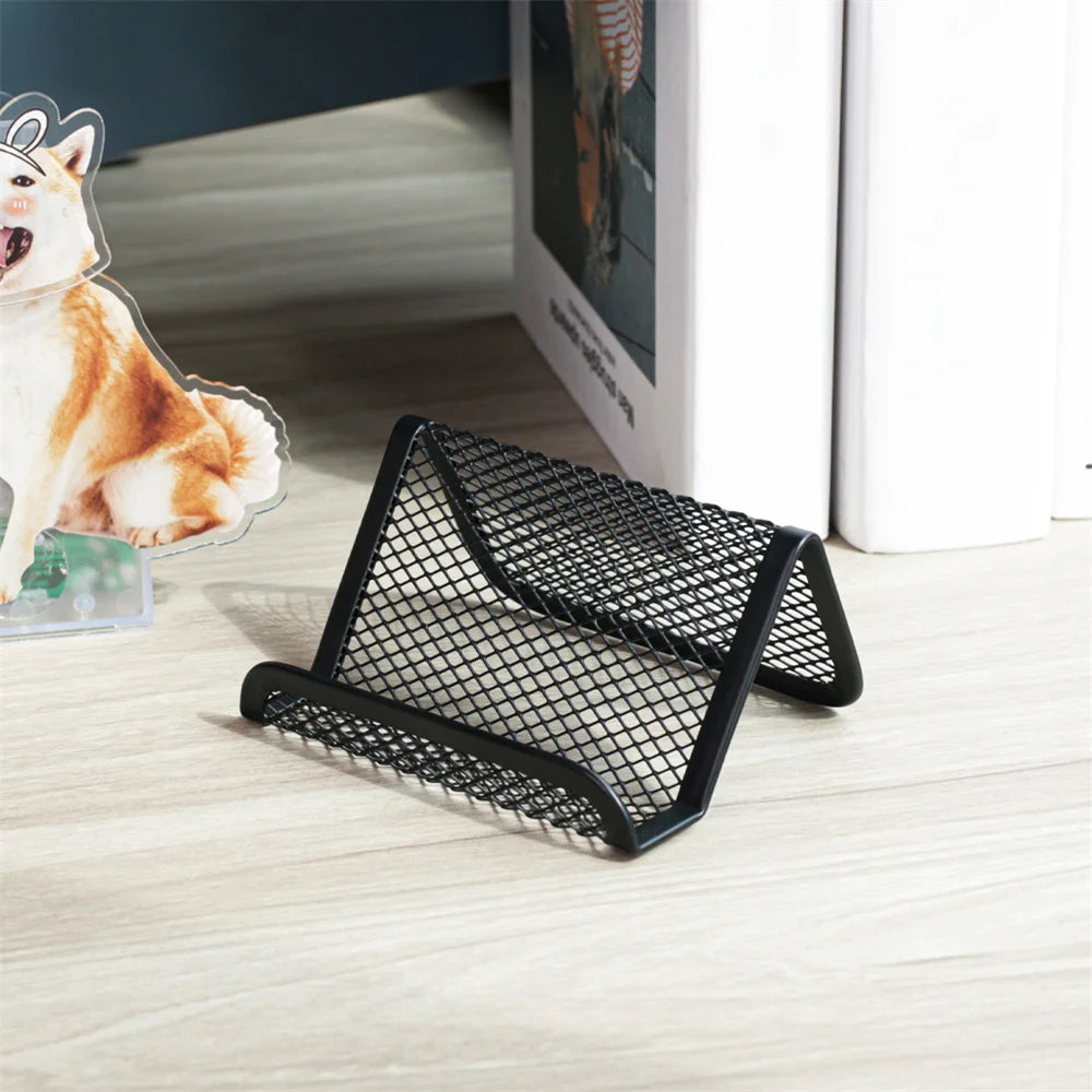 Black Metal Mesh Business Card Holder Desktop Business Card Display Stand Box Office Cards Holder Desk Shelf Storage Organizer