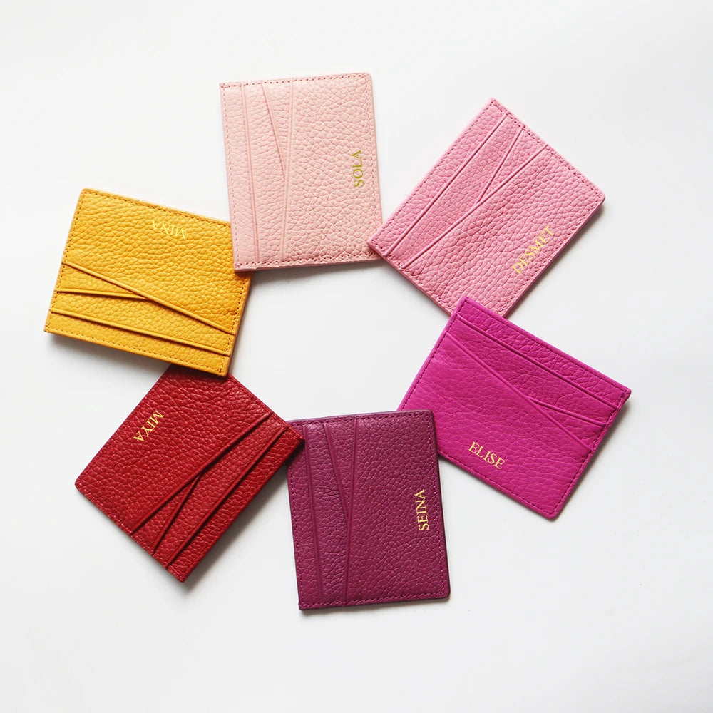 Genuine Leather Card Holder Woman Custom Name Designer Wallet Slim Luxury Card Wallet Man Engrave Initials Business Coin Purse