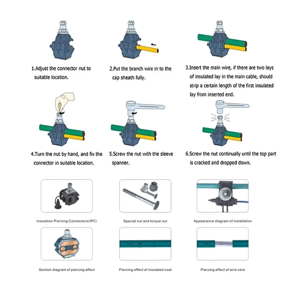 New 63A/75A Insulation Piercing Connector No-Peeling Cable Cable Clips T Shape Wiring Accessories Piercing Connector Clamp