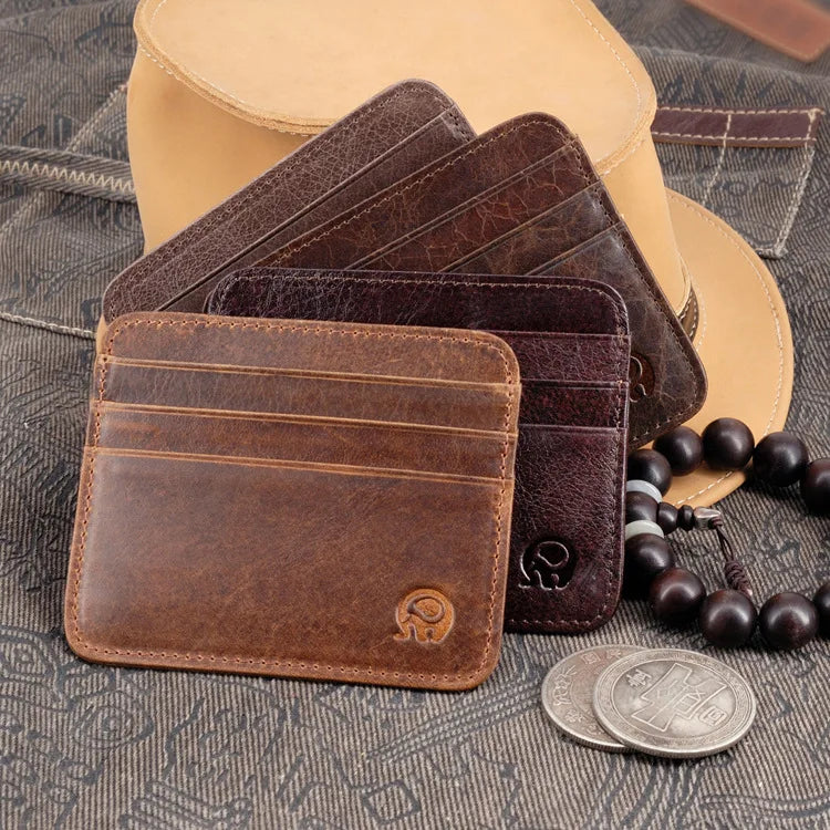 New Thin Genuine Leather Mini Wallet Slim Bank Credit Card Holder Men's Business Small ID Case for Man Purse 6 Slots Cardholder
