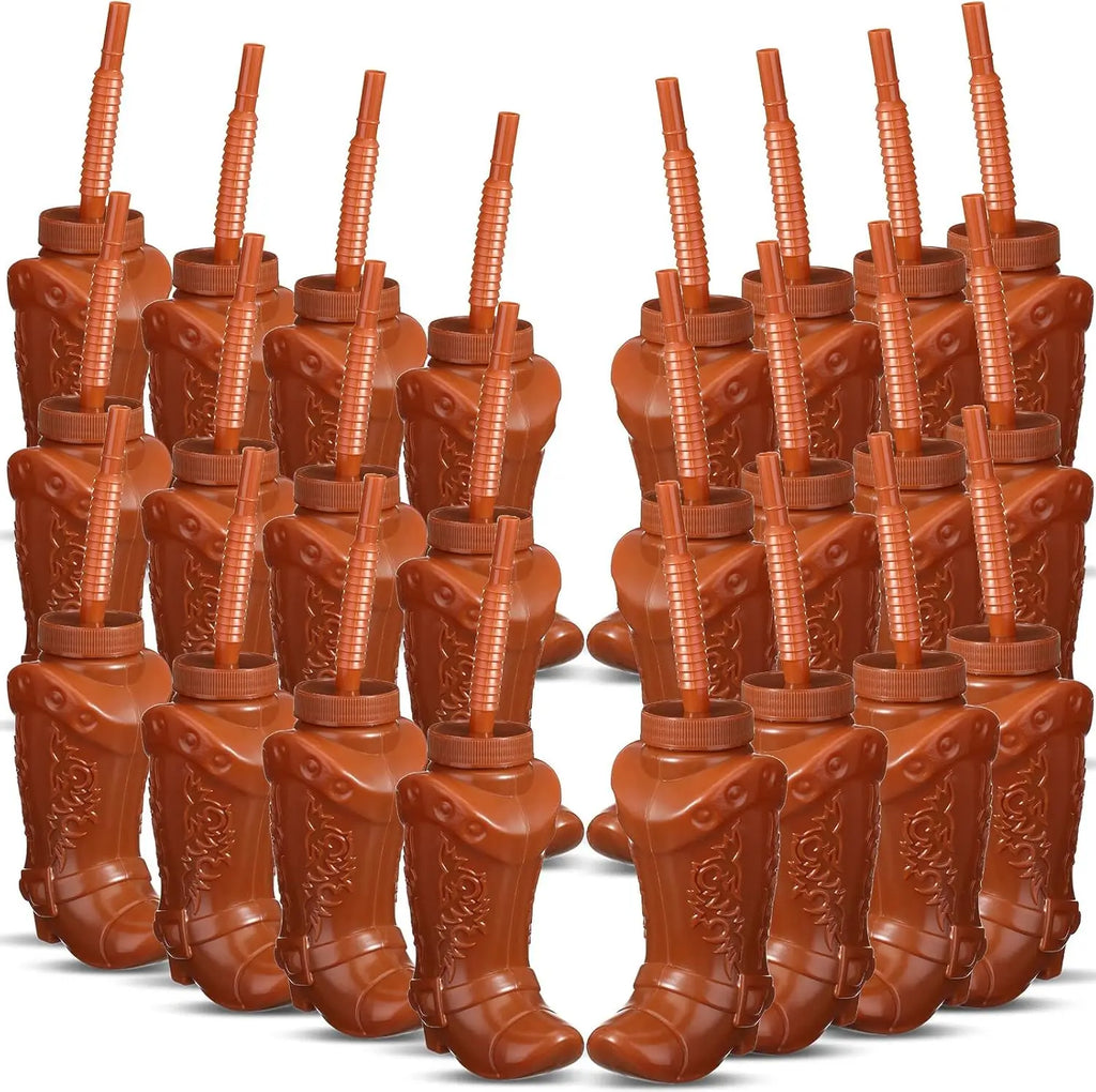 Plastic Cowboy Boot Cups with Straws and Lids Reusable Cowboy Cup for Western Themed Party Supplies Rodeo Birthday Decorations