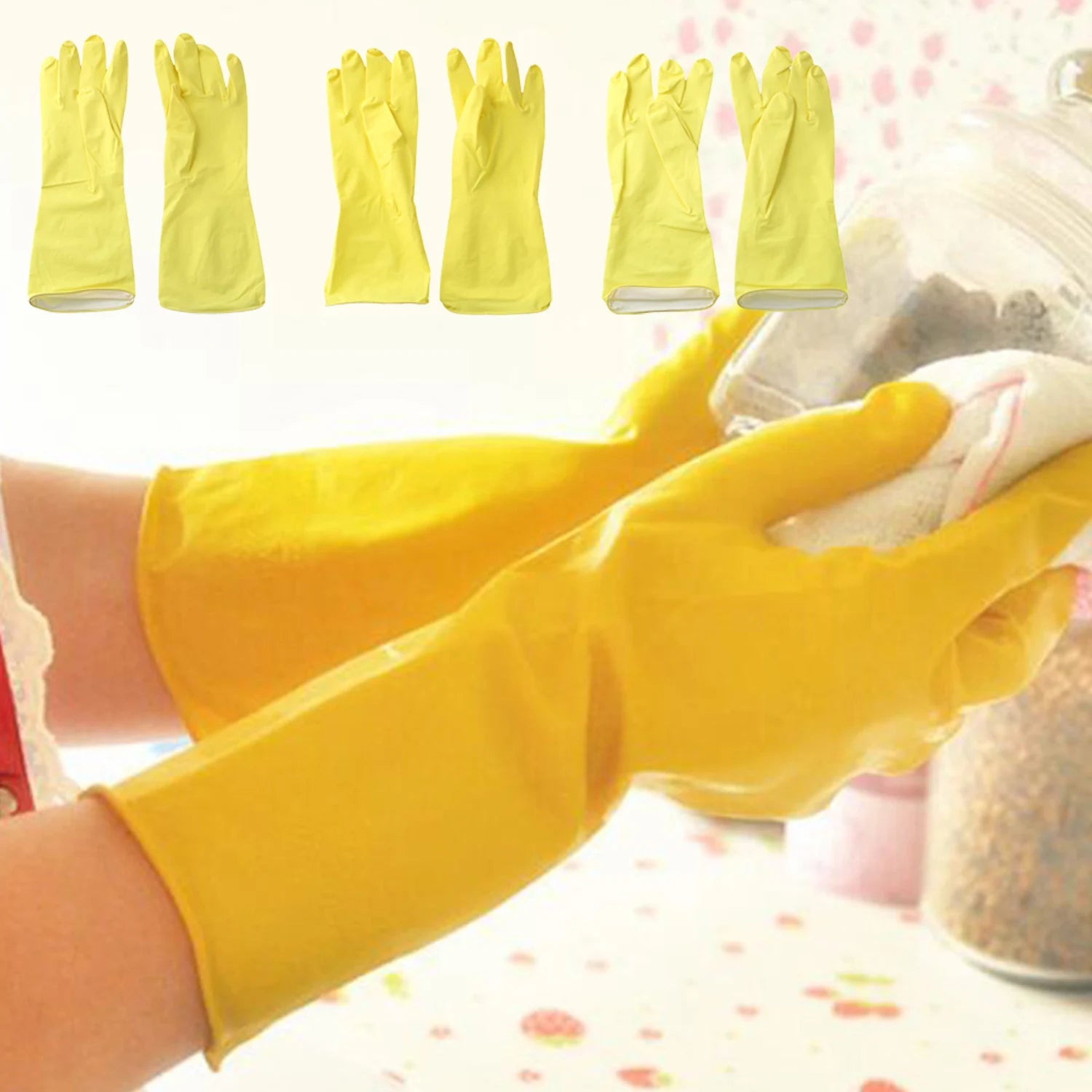 1 Pair Latex Dish Washing Gloves Women's Waterproof Household Kitchen Washing Bowl Washing Clothes Vegetable Cleaning