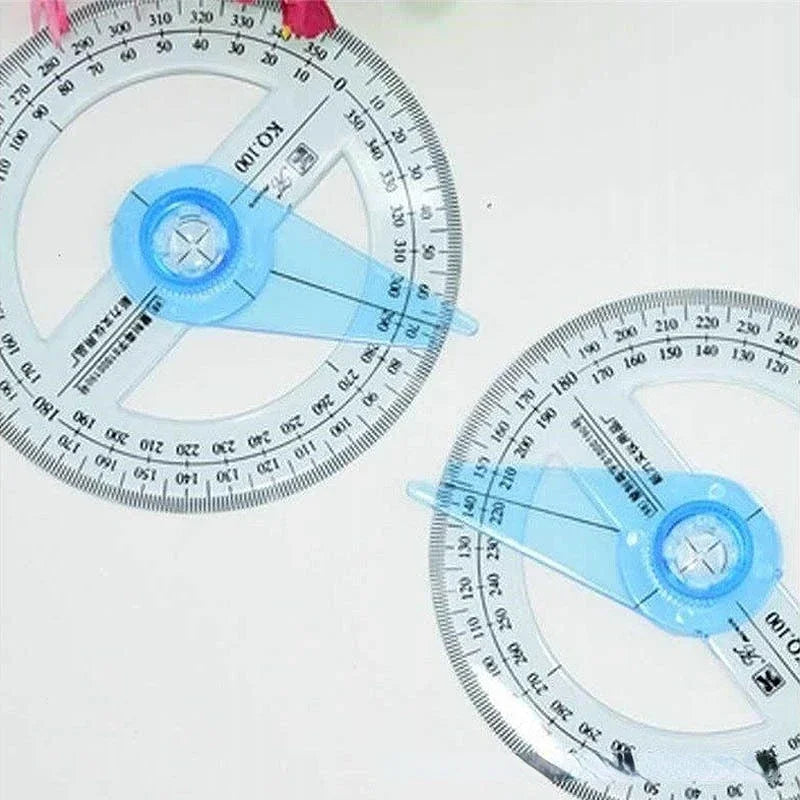 1 Circular Dia.10cm Transparent Plastic 360 Degree Pointer Protractor Ruler Angle For School Office Drafting Supplies Protractor