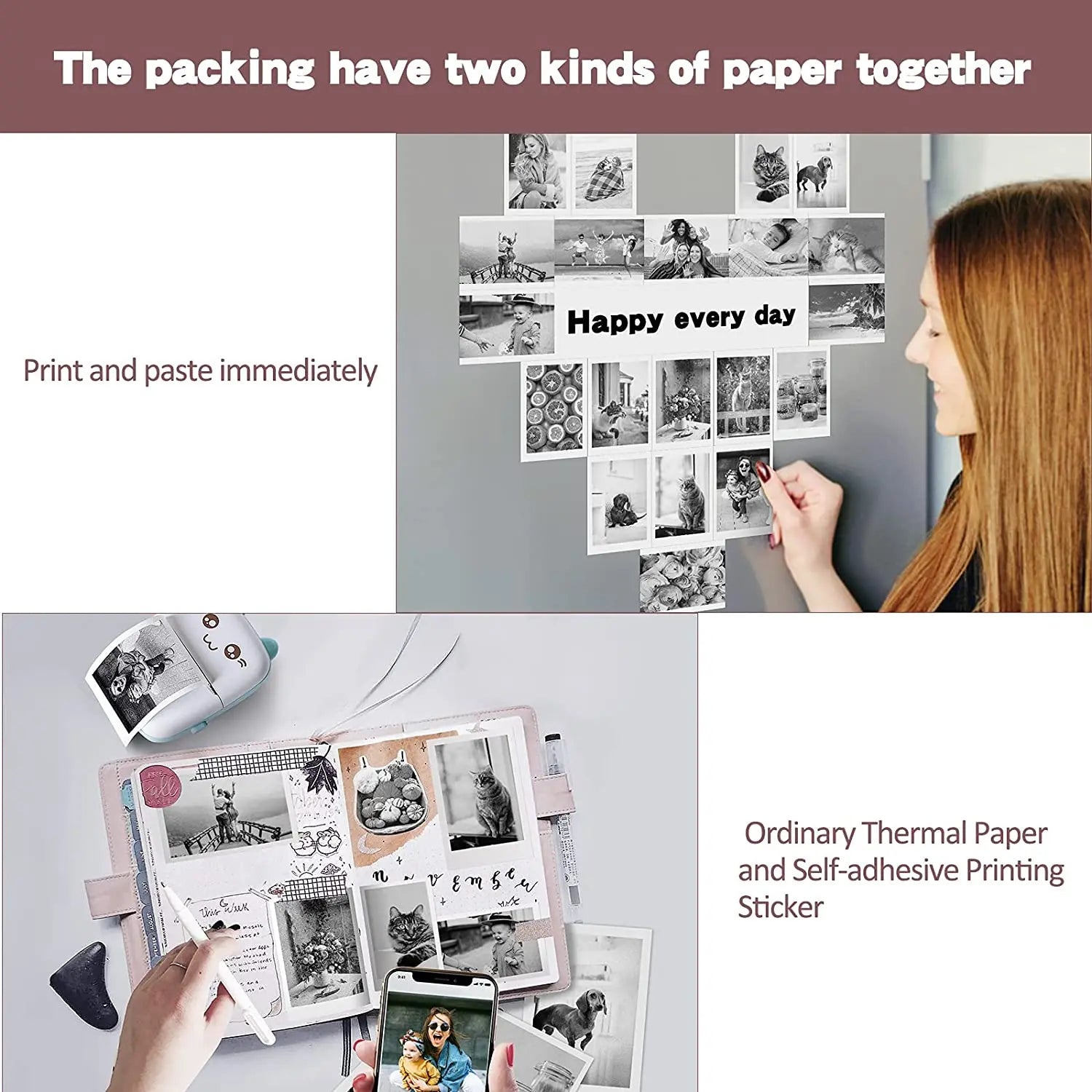 C9 mini HD printer portable sticker label Printer Bluetooth pocket thermal printer with paper for student note inkless printing