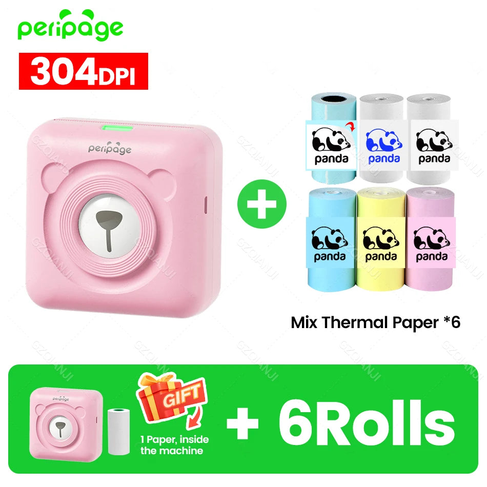 9 Colors Peripage A6 304DPI Mini Photo Printer Notes Sticker Label Printing Machine Bluetooth Portable Wireless Printer Marker