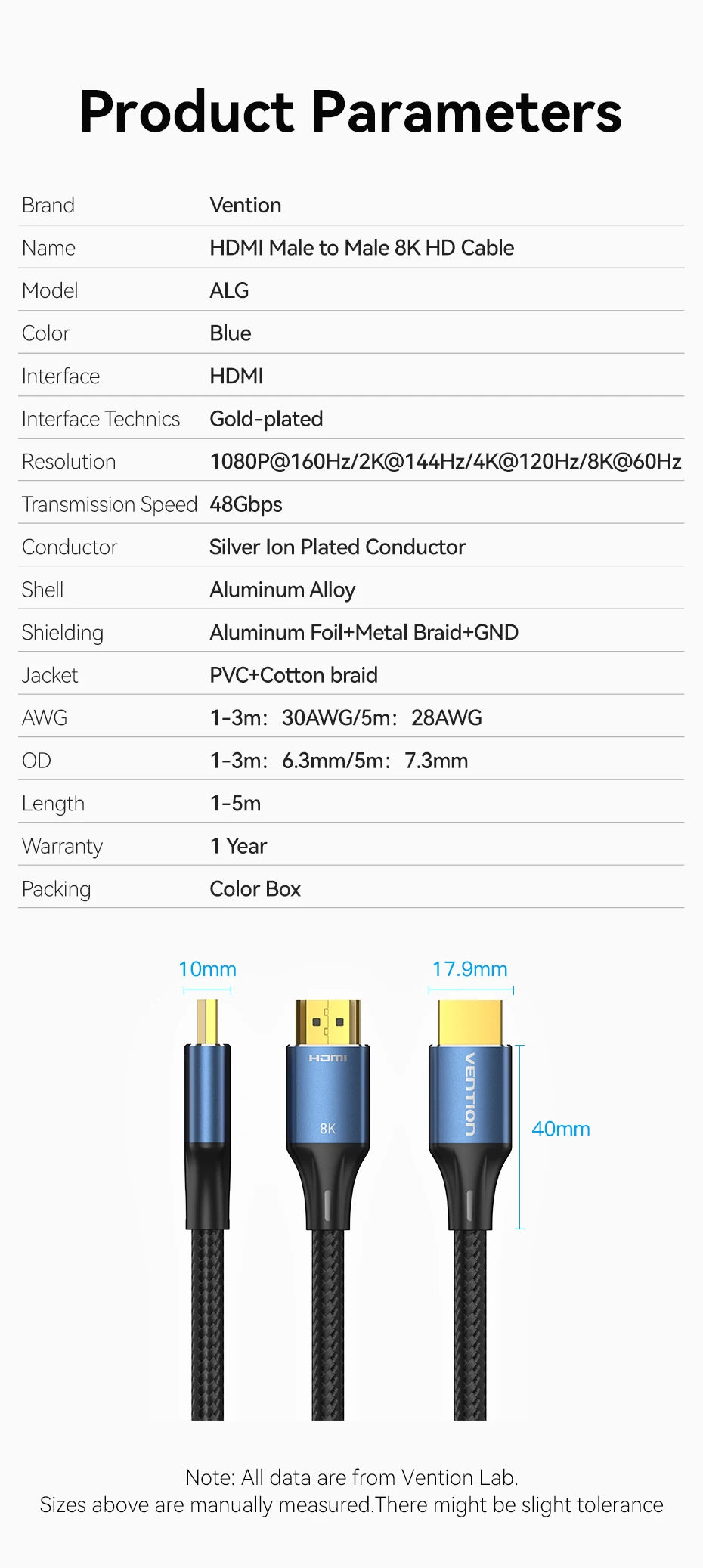 Vention HDMI-Compatible 2.1 Cable 8K/60Hz 4K/120Hz for Xiaomi Mi Box PS5 Dolby Vision 48Gbps HDMI-Compatible 8K HDMI 2.1 Cable