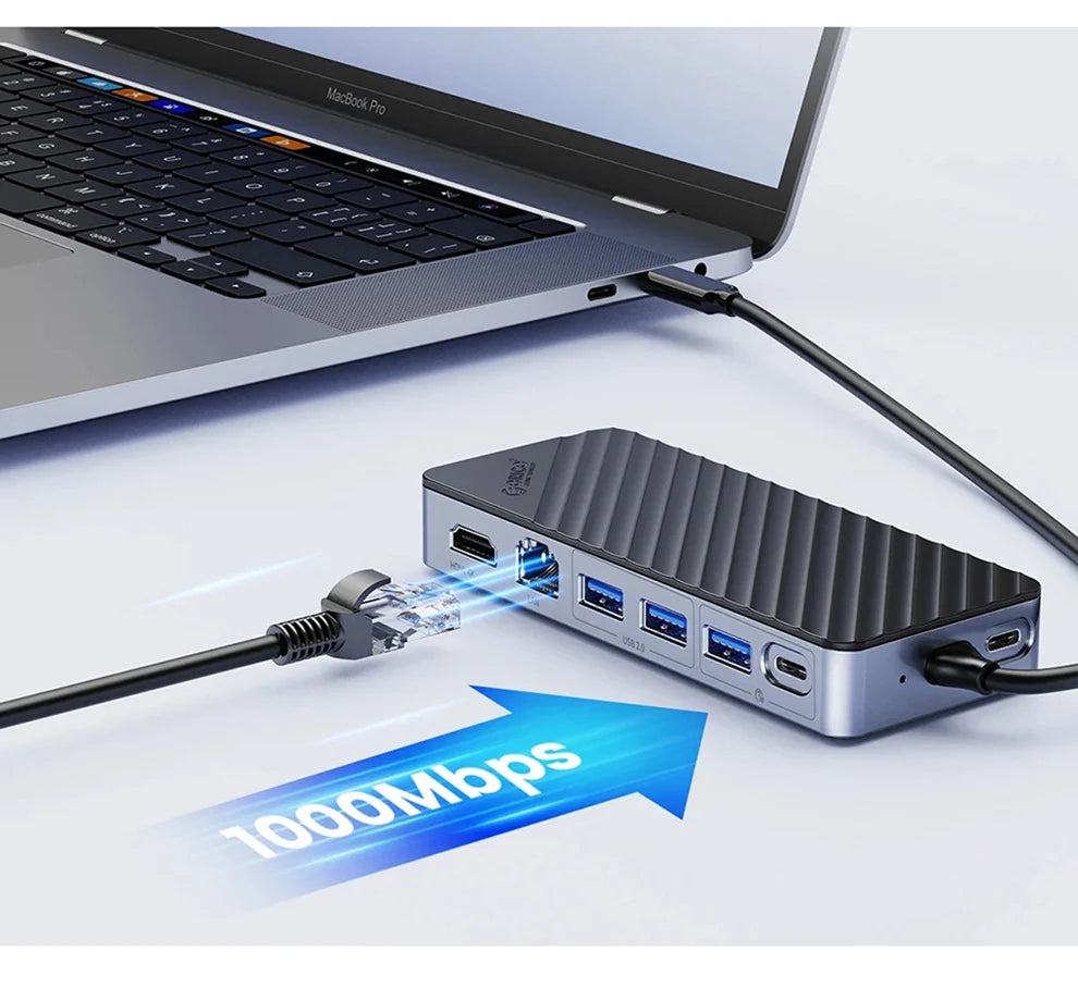 ORICO M.2 SSD Enclosure USB C Hub Splitter PD100W Extension Docking Station 10Gbps M2 NVMe SATA External Case 4K 60Hz HDMI-Com