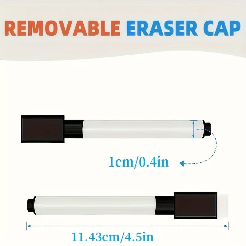 10pcs Erasable Whiteboard Markers with Built-in Eraser - Non-Toxic, Medium Tip for Office & School Supplies