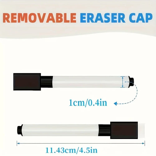 10pcs Erasable Whiteboard Markers with Built-in Eraser - Non-Toxic, Medium Tip for Office & School Supplies
