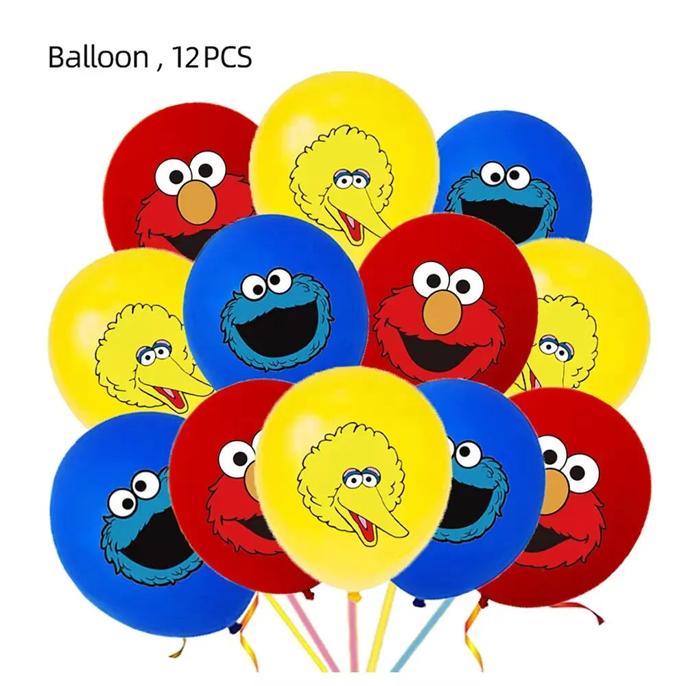 Cartoon SEsame-Streets Birthday Party Set Supplies Kids Disposable Tableware Balloon Cake Topper Banner Plates Decoration