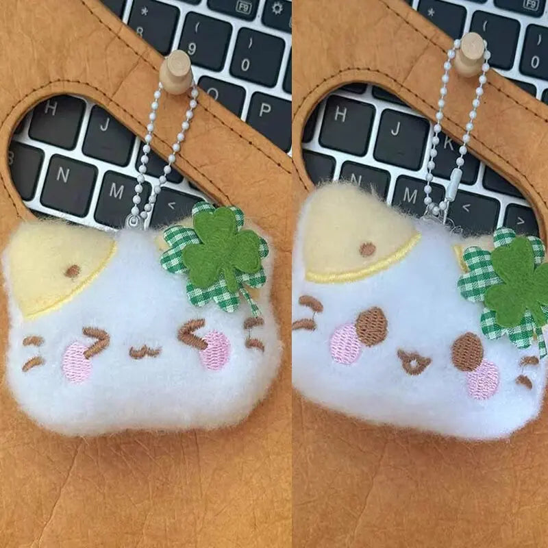 1/2/4pcs Green Clover Cat Plush Small Cat Keyring Cute Charm Keychain for Girls Women Kawaii Bag Pendant Key Chains Couple Gift
