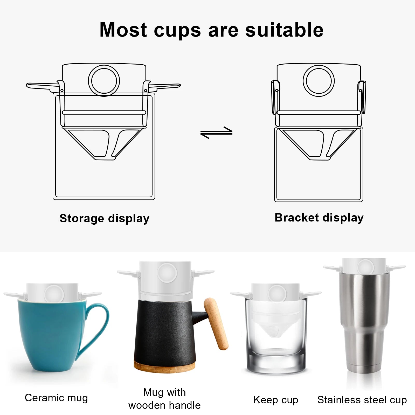 Folding Hand Brewed Coffee Filter Coffee Dripper Cone for Drip Coffee and Tea with Stainless Steel Holder No Filter Paper