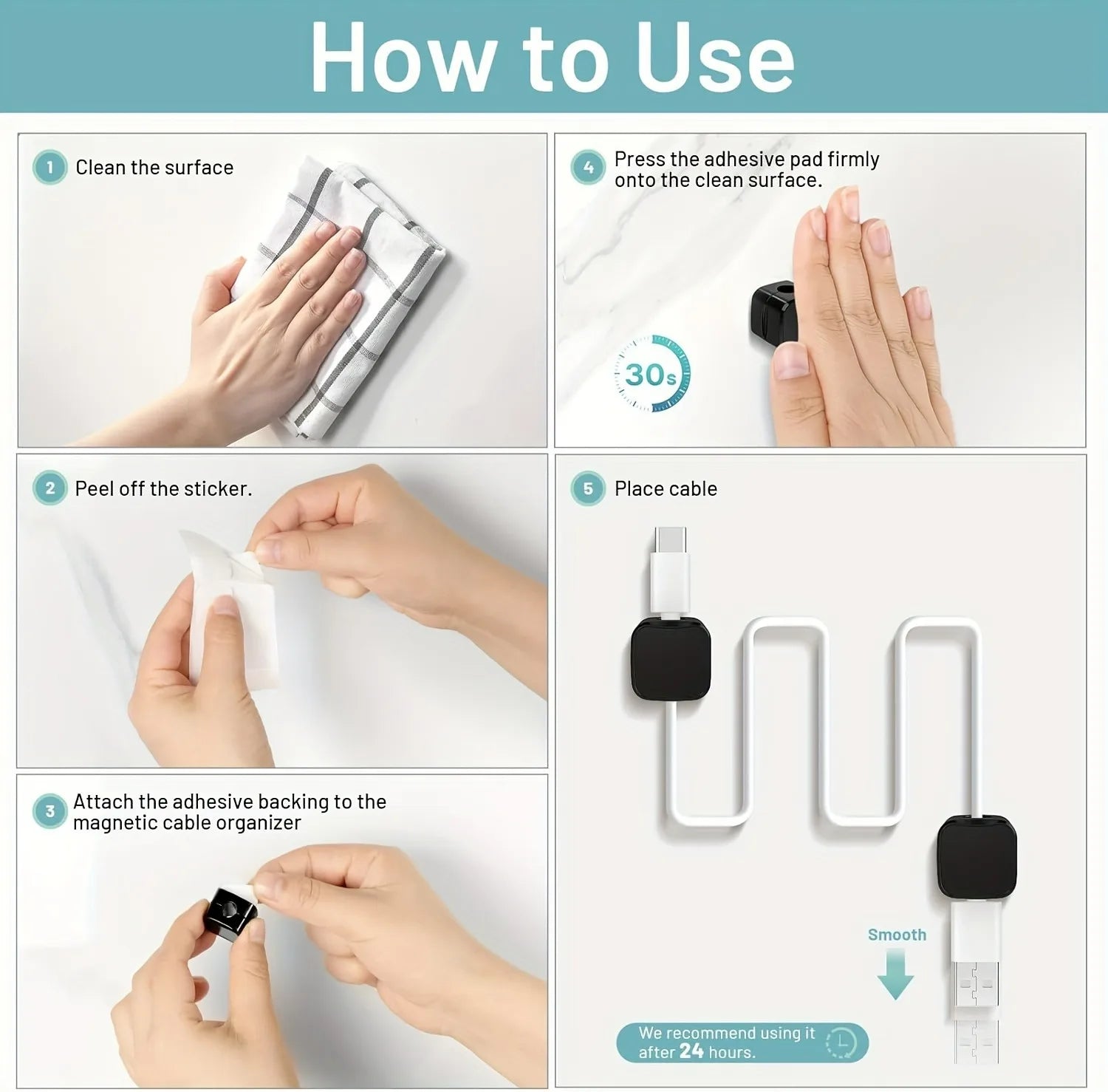 1/3/6/12PCS Magnetic Cable Clips Cable Adjustable Cord Holder Under Desk Cable Management Wire Keeper Cords Organizer Holder