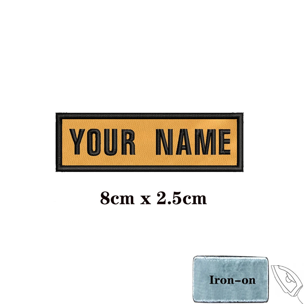 1PC Custom Personalized Name number Patch Stripes Badge tags chevrons Armband Iron On Or Hook Loop embroidered yellow