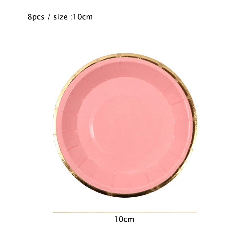 10cm Mini Plate Party Paper Plates Disposable Tableware Birthday Party wedding Decor kids Party Supplies Pink Small Plates 8pcs