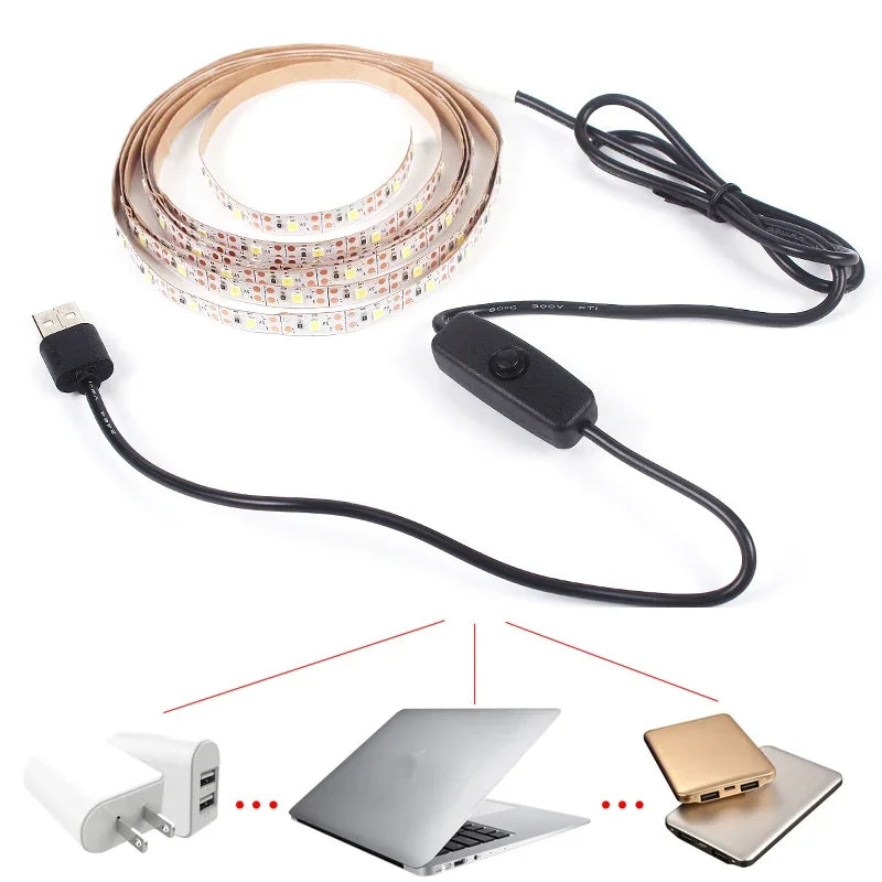 USB LED Strip Lights 2835 DC5V With Switch Flexible Lamp Tape Ribbon TV Desktop Computer Screen Background Lighting Home Decor