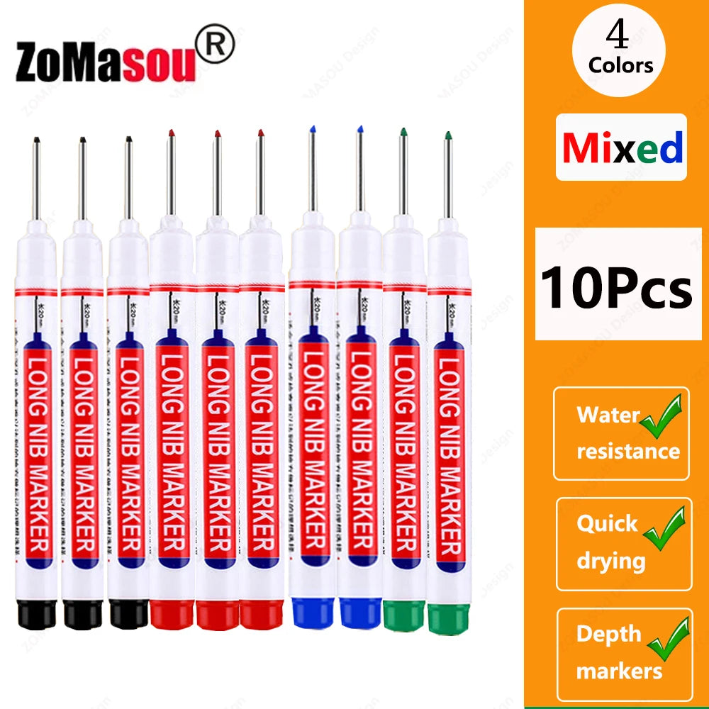 1-100Pcs 2cm Waterproof Long Head Markers Deep Hole Marker Pen for Metal Carpenter Red/Black/Blue/Green Ink Woodworking Tools