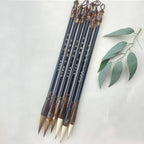 6pcs Wooden Calligraphy Brush Pen Set Different Models Chinese Painting Brush Pen Wool Weasel Hair Regular Script Writing Brush