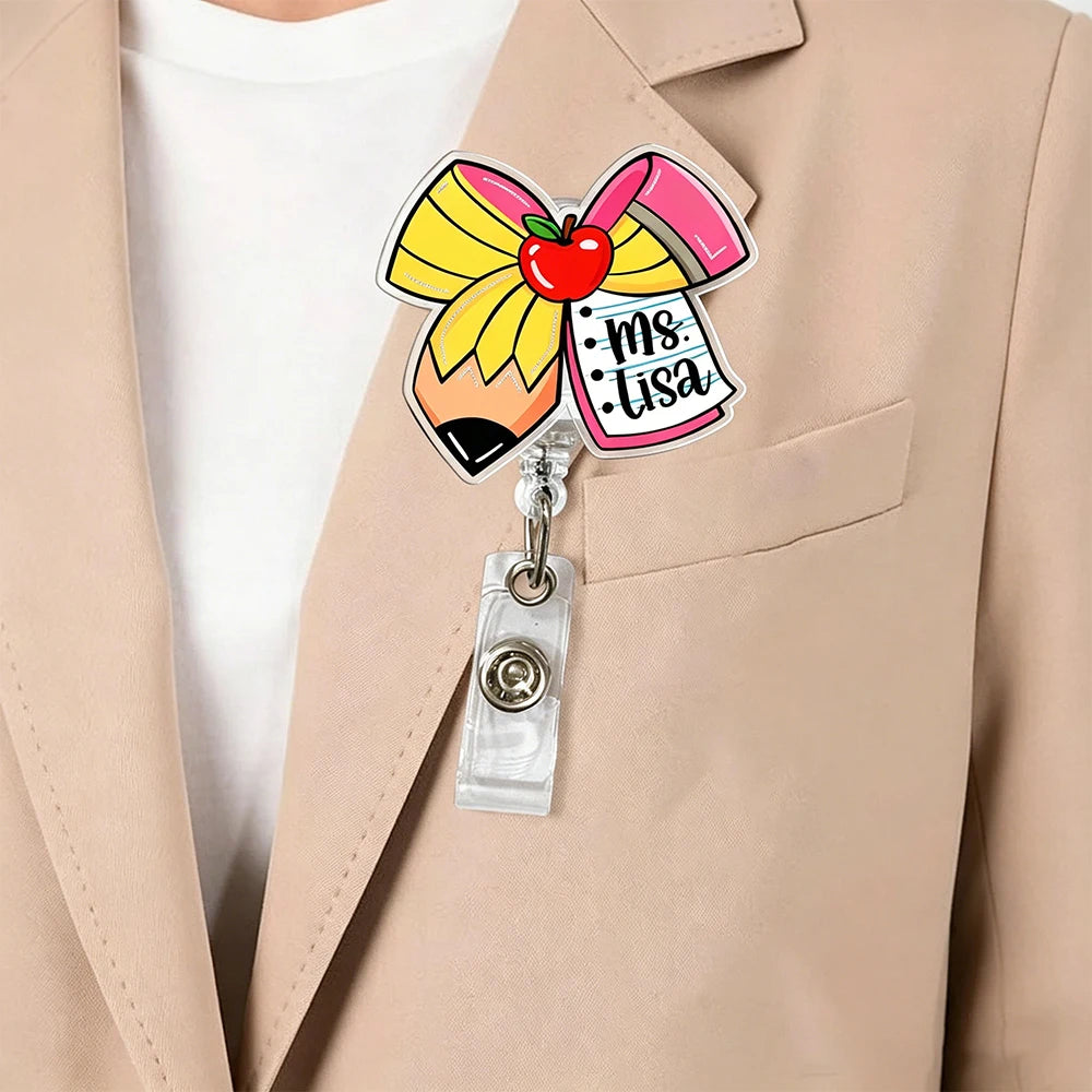 Customizable Name Acrylic Badge Reel,Personalized Cute School Theme,Teacher Appreciation Week Gift,Back to School Accessory