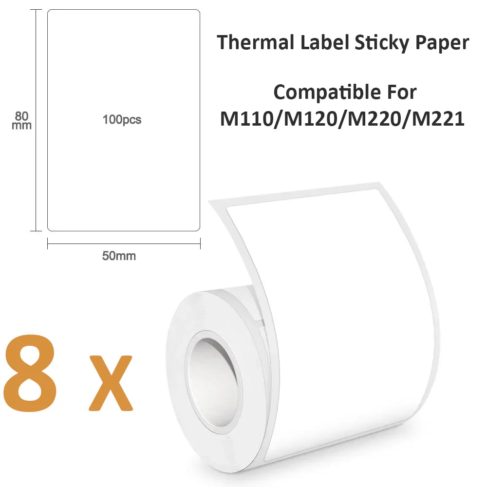 50x80mm Thermal Adhesive Labels, Direct Thermal Sticker Paper Compatible with M110/M220, for Shipping, Supermarket Price Tags